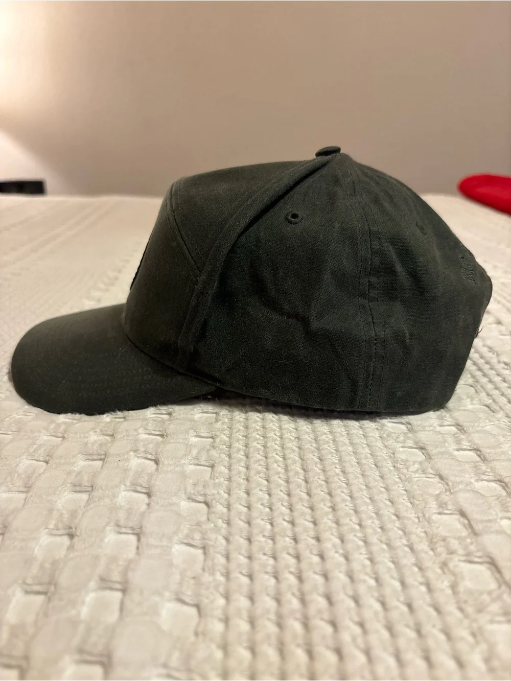 Men's Dark Green Canvas Baseball Cap with Brown Leather Patch
